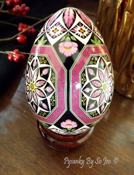 Pink Octagons Ukrainian Easter Egg Pysanky by So Jeo